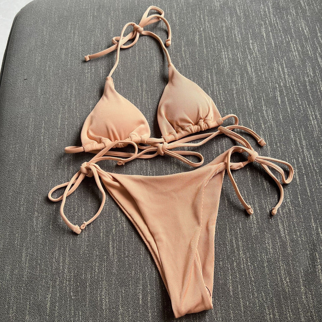 Striped bikini set for women with tie front Lune London