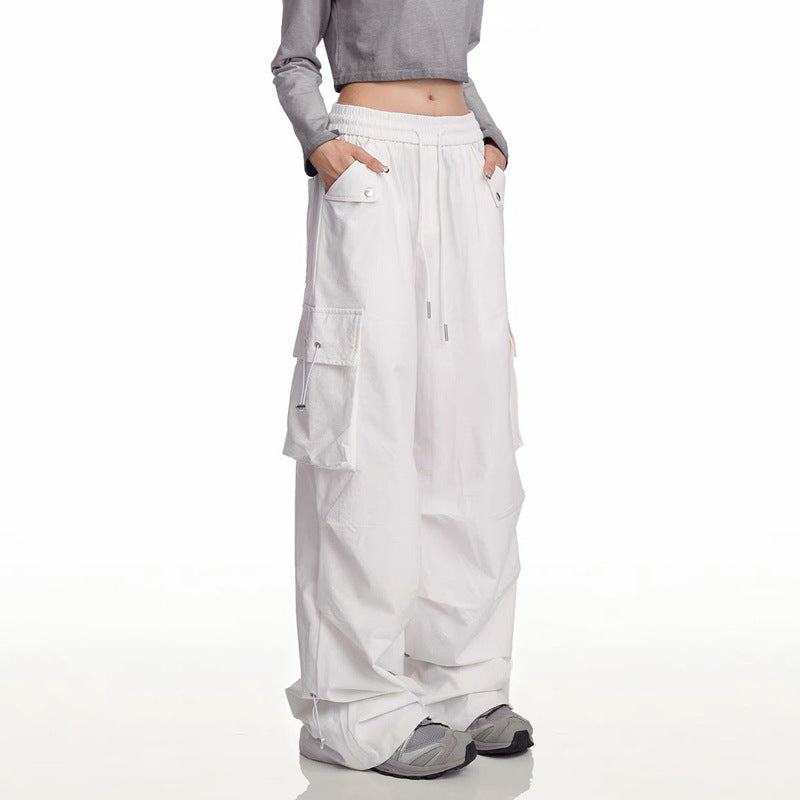 Women's Fashion Cargo Pants with Side Pockets and Adjustable Waist
