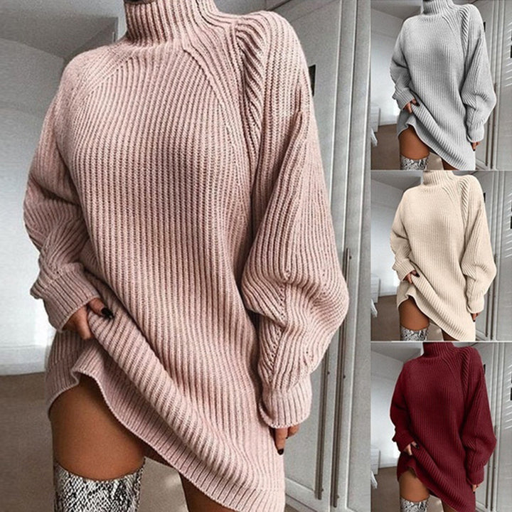 Knit sweater for women with high collar and refined ribbed design Lune London