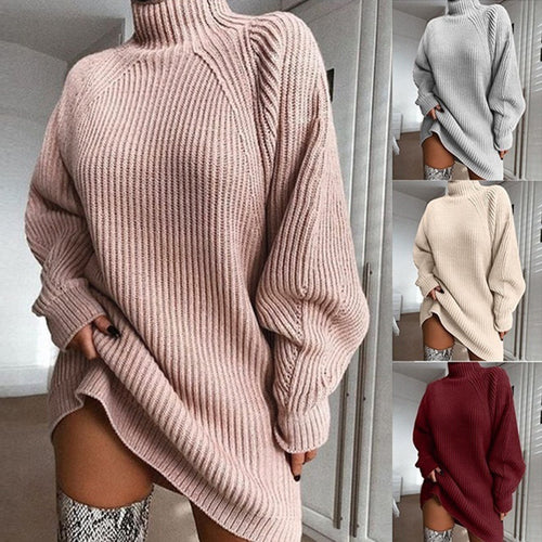 Pull Oversize pour Femmes Tricoté avec Col Montant et Motif Côtelé Tendance Chic & Stil