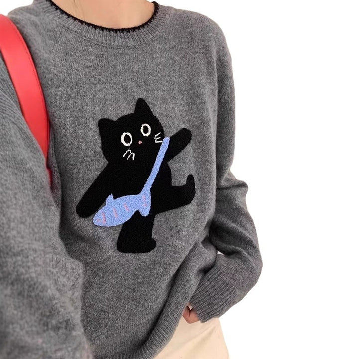 Soft wool women's sweater with cat pattern Lune London