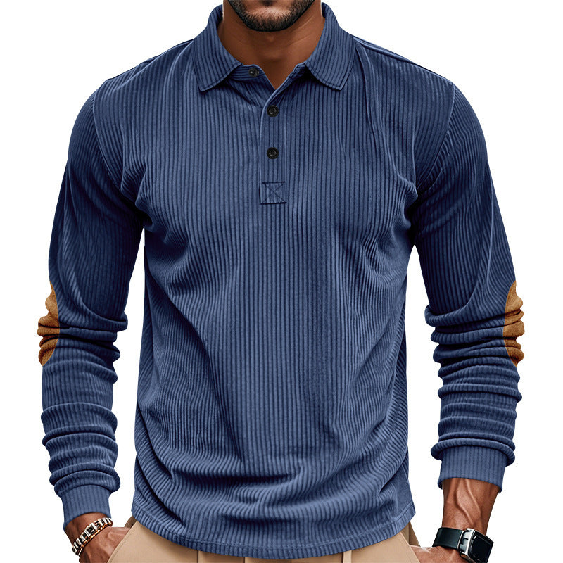 Men Casual Corded Sweater with Leather Trim Lune London