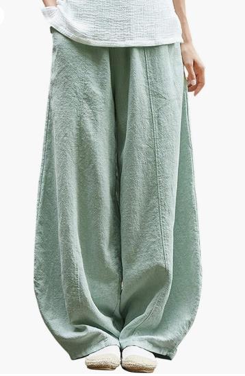 Wide linen pants for women with elastic waistband and convenient pockets Lune London