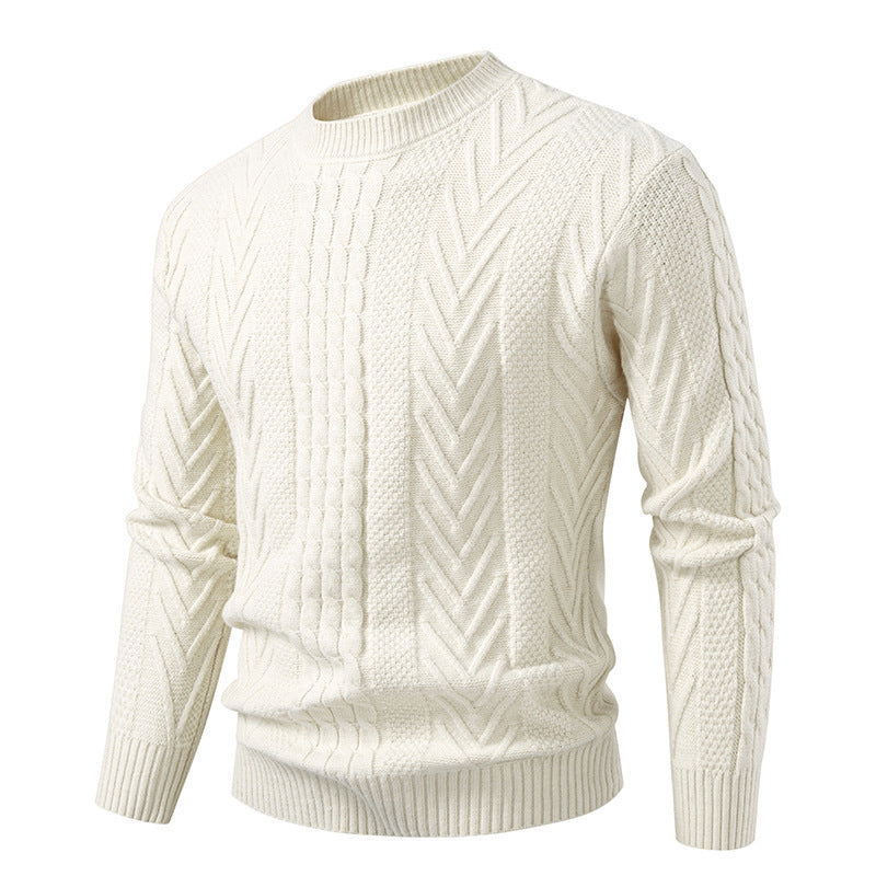 Chunky knit sweater for men with cable pattern and round neck Lune London