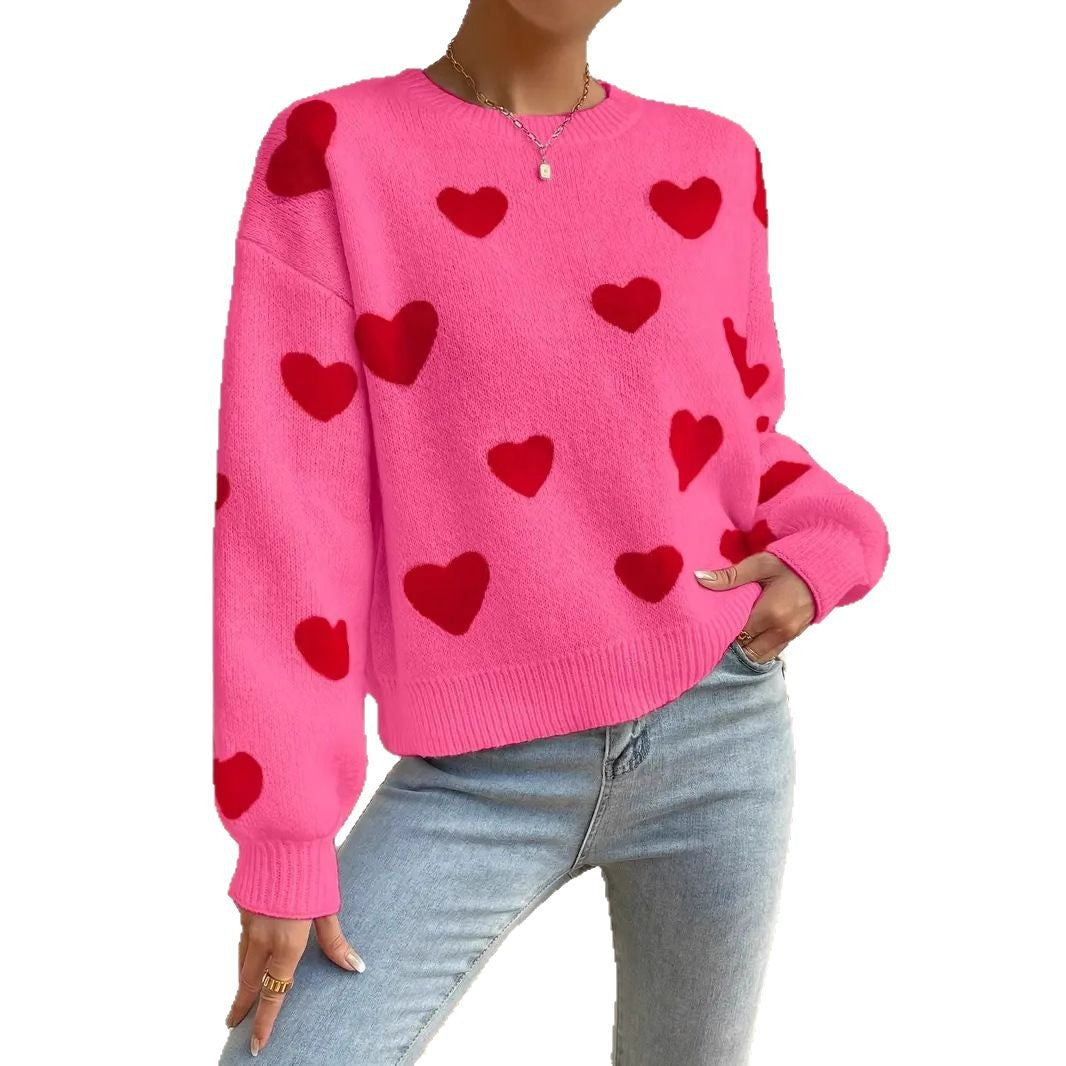 Women's Knitted Pullover with Striking Heart Design and Casual Cut Lune London