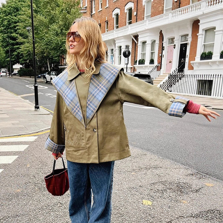 Oversized women's jacket with check collar Lune London