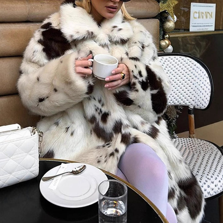 WomenLuxury faux fur coat with bold pattern Lune London