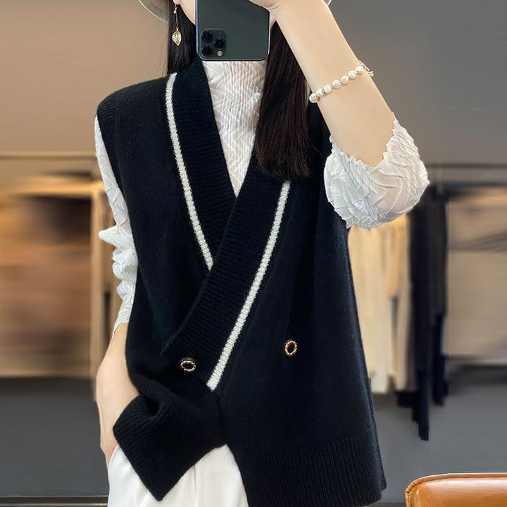 Gilet tricoté à la mode pour femmes avec double bouton Chic & Stil