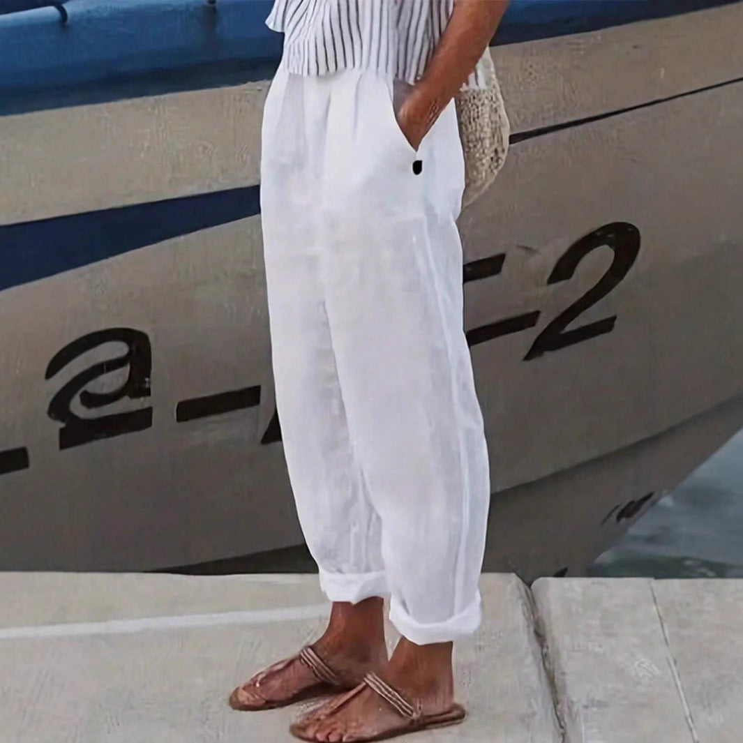 Women’S Lightweight and Airy Linen Pants with Elastic Waistband and Side Pockets Lune London