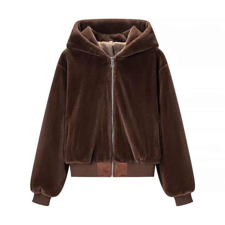Veste à capuche moelleuse pour femme avec zip intégral et poignets élastiques Chic & Stil
