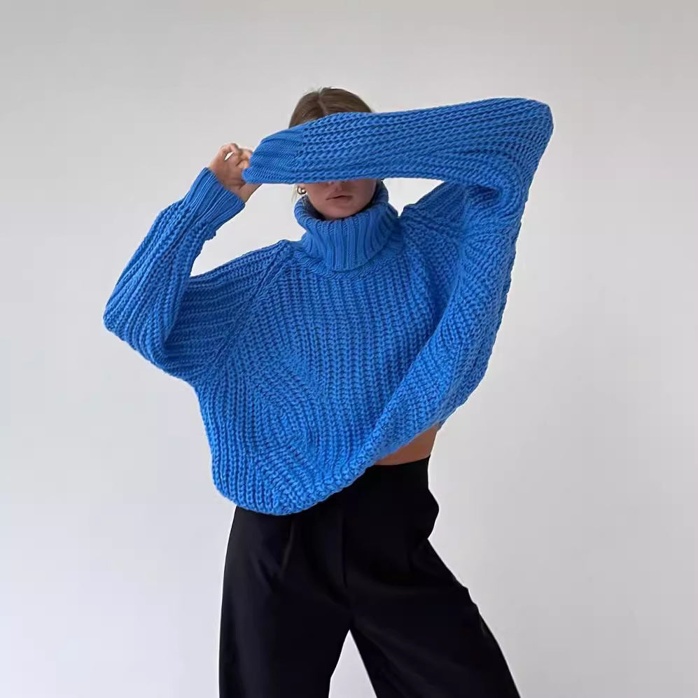 Knitted sweater for women with turtleneck and wide sleeve finishes Lune London