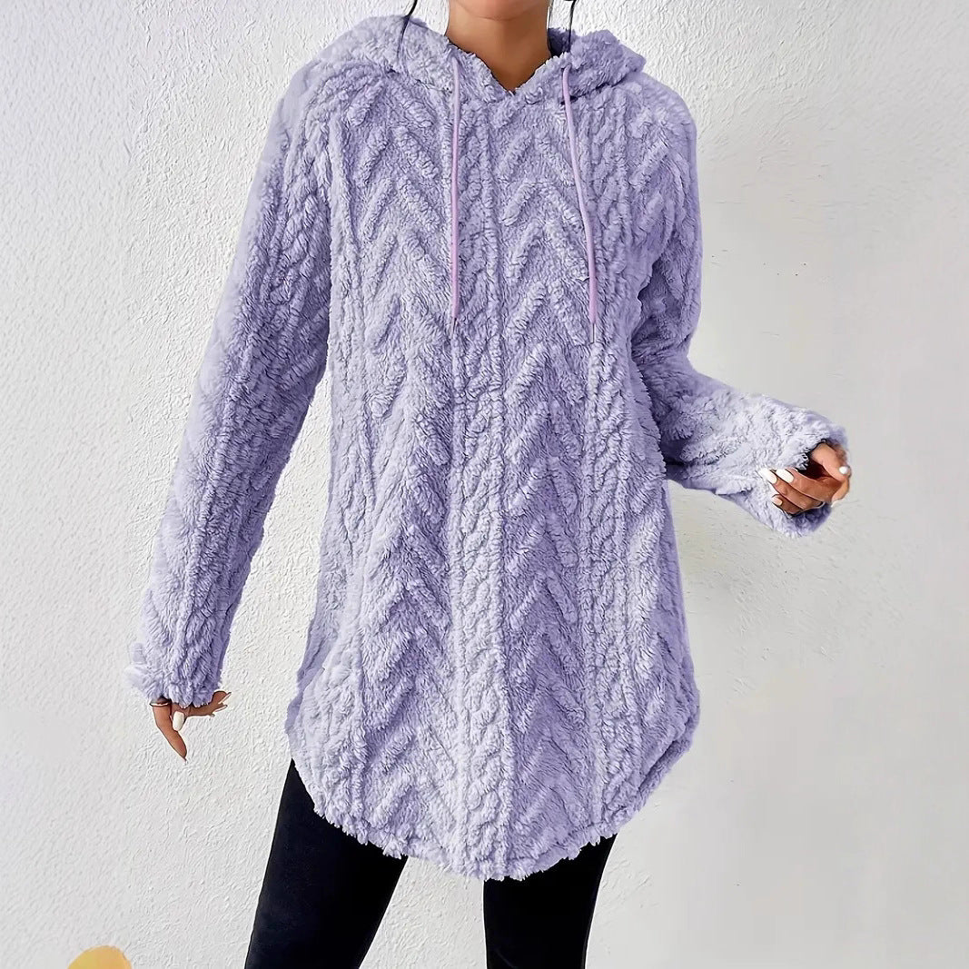 Ladies Fleece Hoodie with structured twisted pattern Moon London