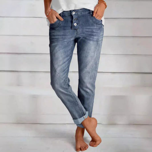 Women Denim Relaxed Fit Button Closure Jeans Lune London