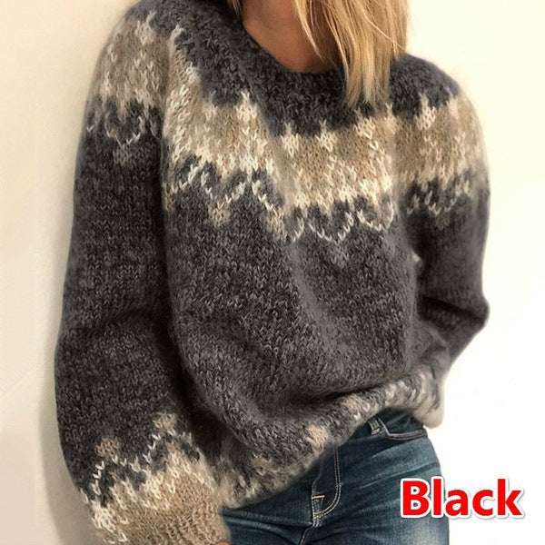 Comfortable knitted sweater for women with a modern pattern and voluminous sleeves Lune London