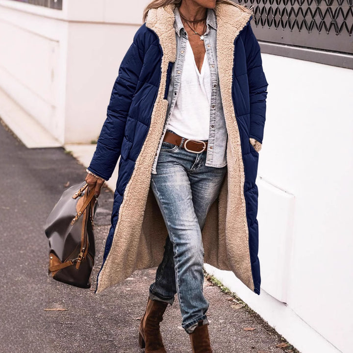Ladies long quilted jacket with cozy fleece lining chic and style