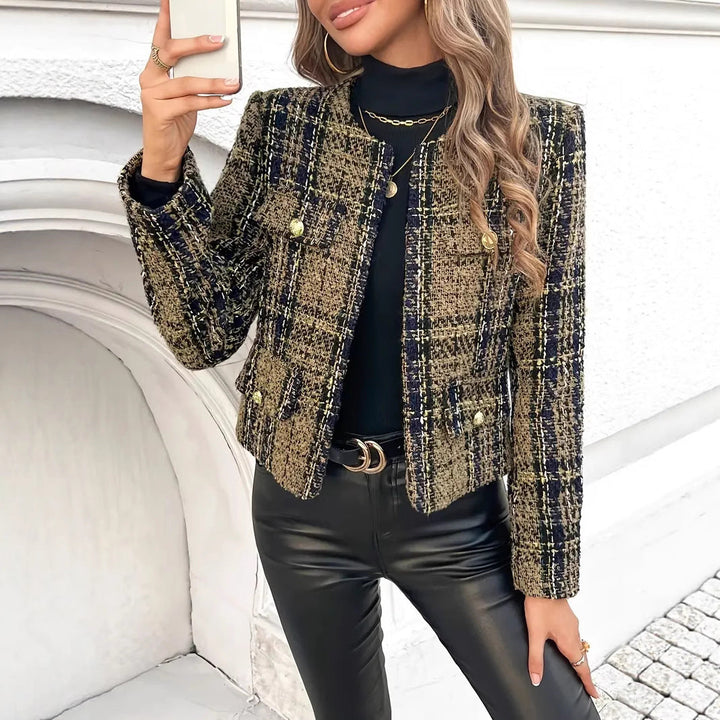 Lune London | Women's tweed blazer jacket with gold buttons