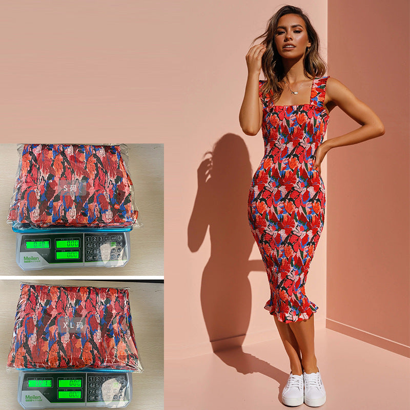 Women's Figure-Hugging Floral Dress with Ruffled Hem Lune London