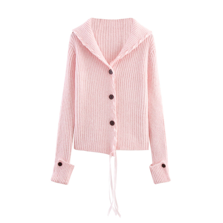 Knitted jacket for women with artistic collar and ribbed structure Lune London