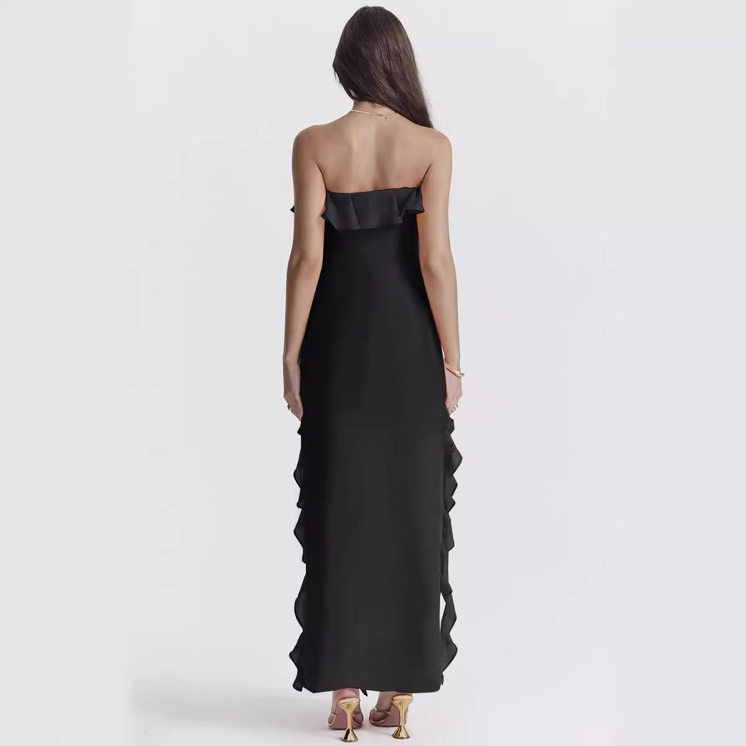 Maxi dress for women with off-shoulder ruffles and slit Chic & Stil