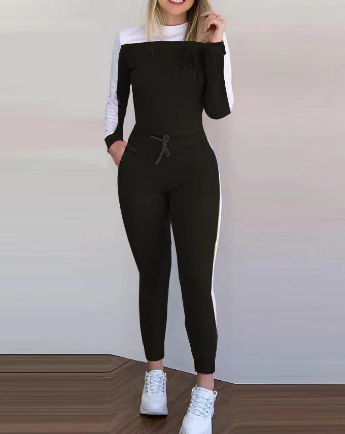 Women Sporty Jumpsuit with Removable Straps and Contrasting Side Stripes Lune London