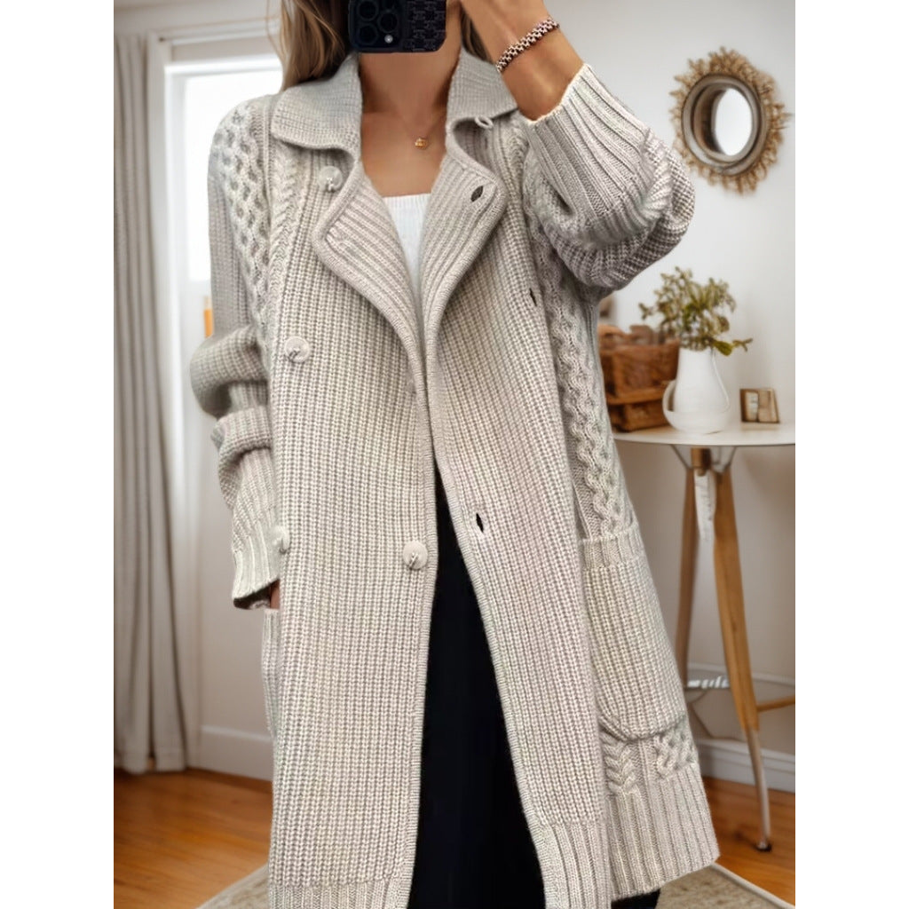 Knitted jacket for women with adjustable belt and textured cable pattern Chic und Stil