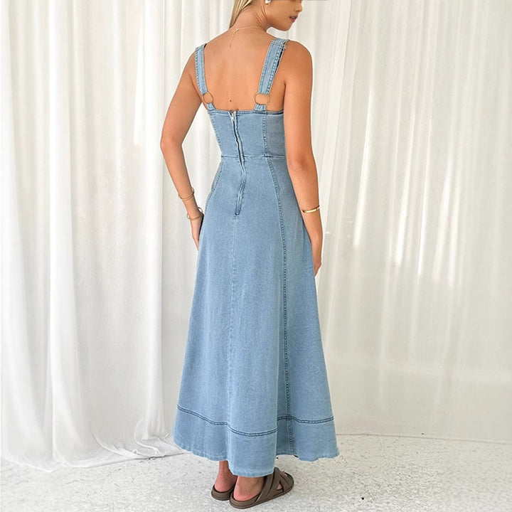 Maxi dress for women with button details and practical pockets Lune London