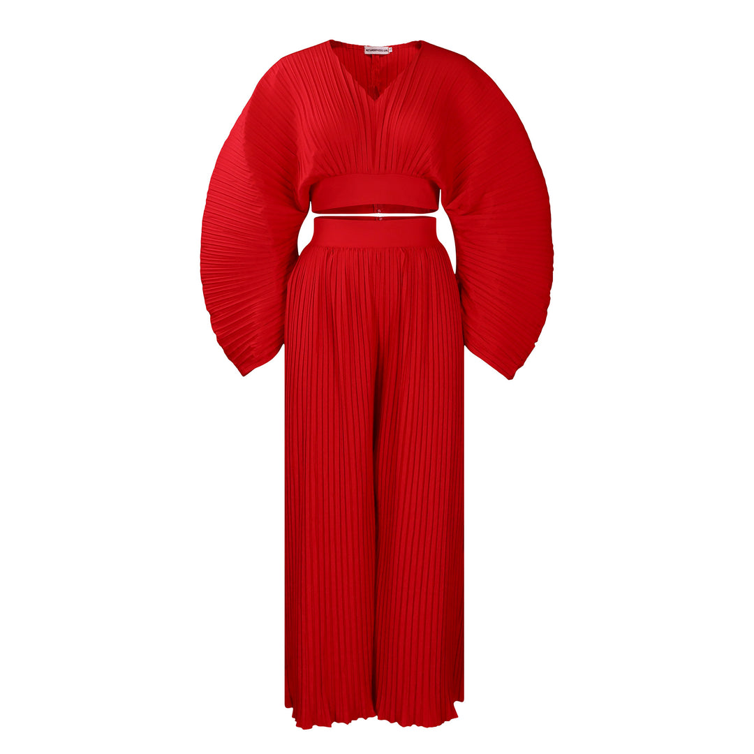 Puffed sleeve pleated jumpsuit for women with a fitted silhouette Lune London