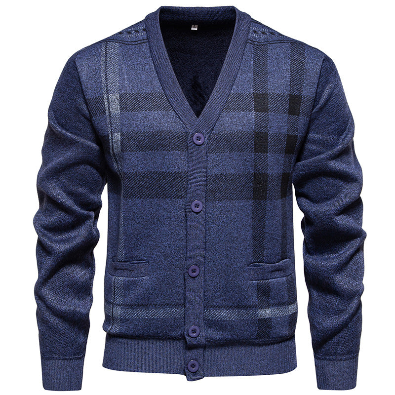 Modern knitted jacket for men with classic plaid pattern Lune London
