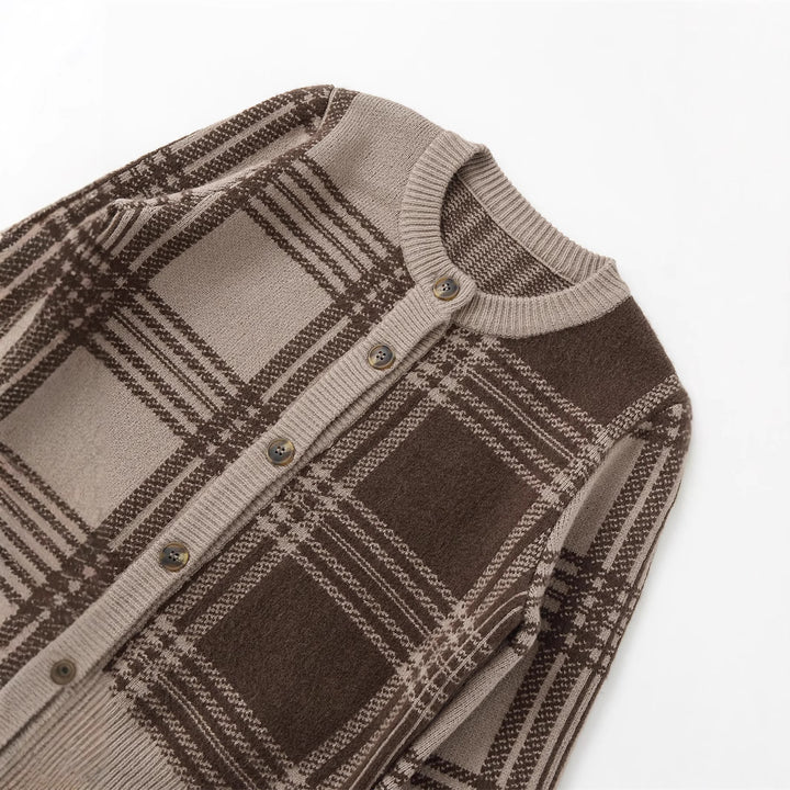 Plaid knitted cardigan for women with elegant button details Lune London