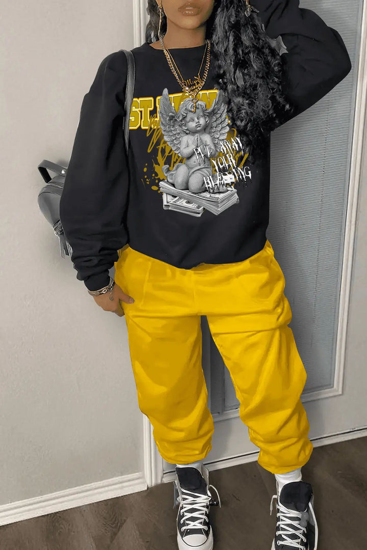Women's hoodie and jogger set with creative angel pattern Lune London