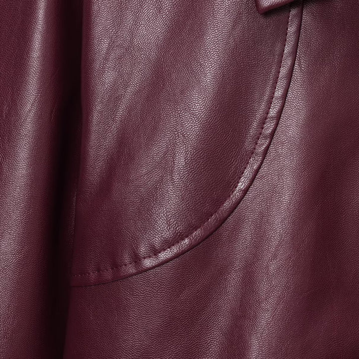 Fashionable faux leather jacket for women with elastic belt and high collar Lune London