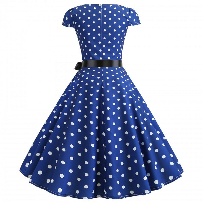 Robe swing rétro femme avec des pois et une ceinture de taille Chic & Stil