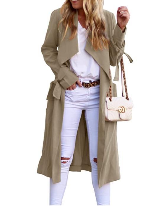 Fluid trench coat for women with tie belt and large collar Lune London