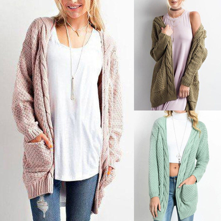 Women's knit jacket with pockets and detailed cable pattern structure Lune London