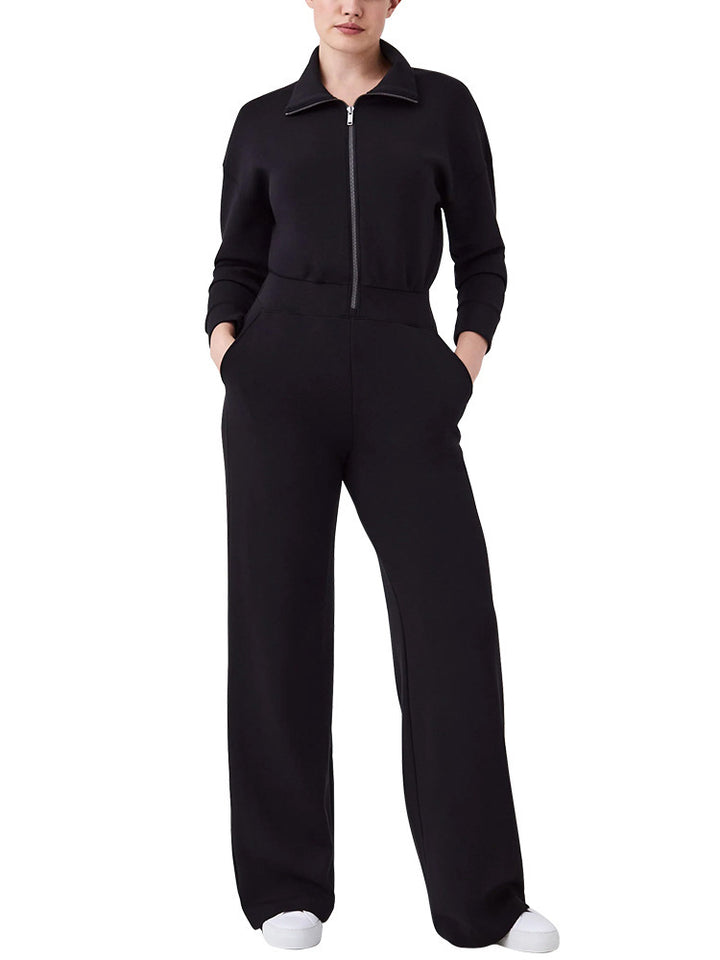 Ladies Luxurious Lounge Jumpsuit with elegant high collar and convenient zipper Lune London