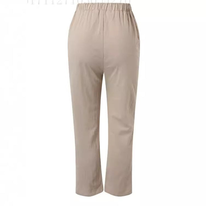 Casual linen pants for women with elastic waistband and practical side pockets Lune London