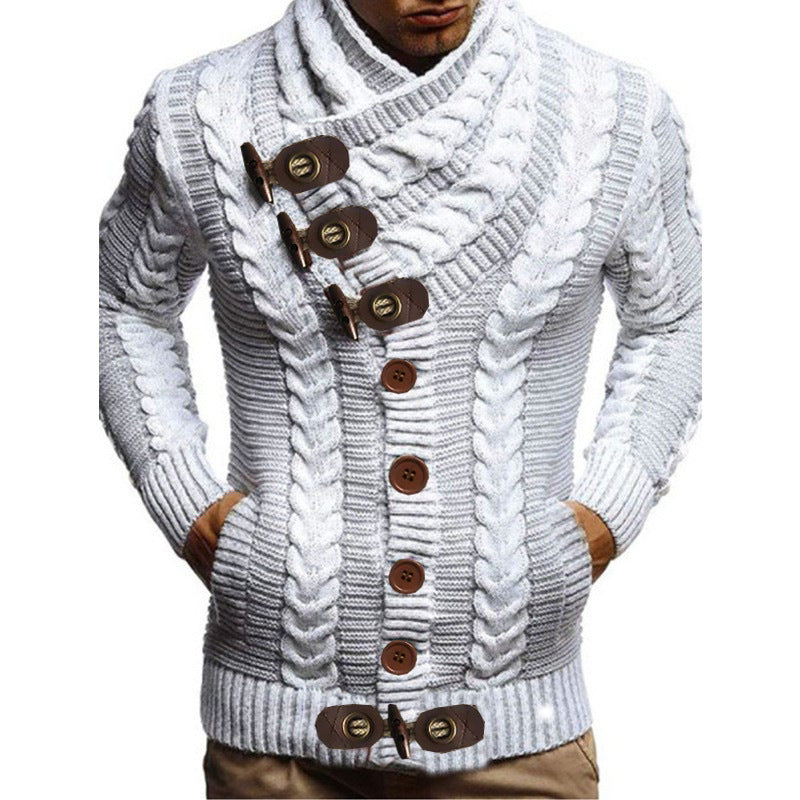 Men's chunky knit jacket with creative shawl collar and button details Lune London