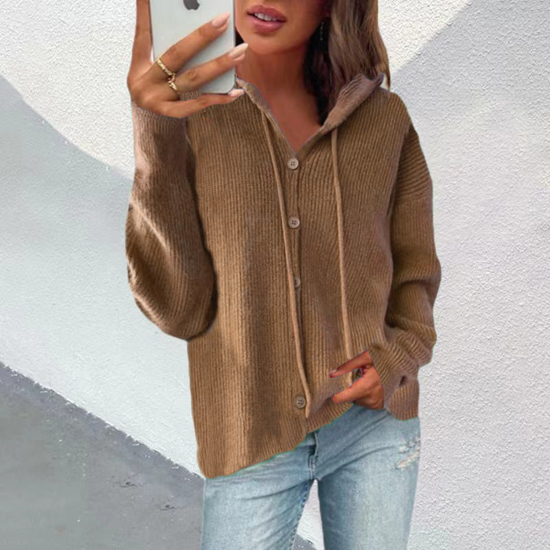 Lady cardigan with hood and button placket Lune London