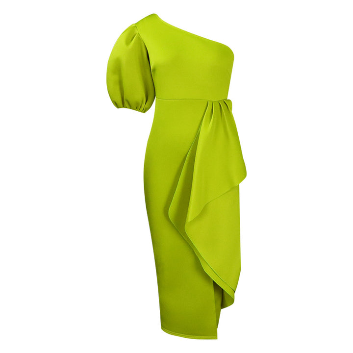 Ladies Elegant One-Shoulder Dress with Draped Fluid Chic Element and Style
