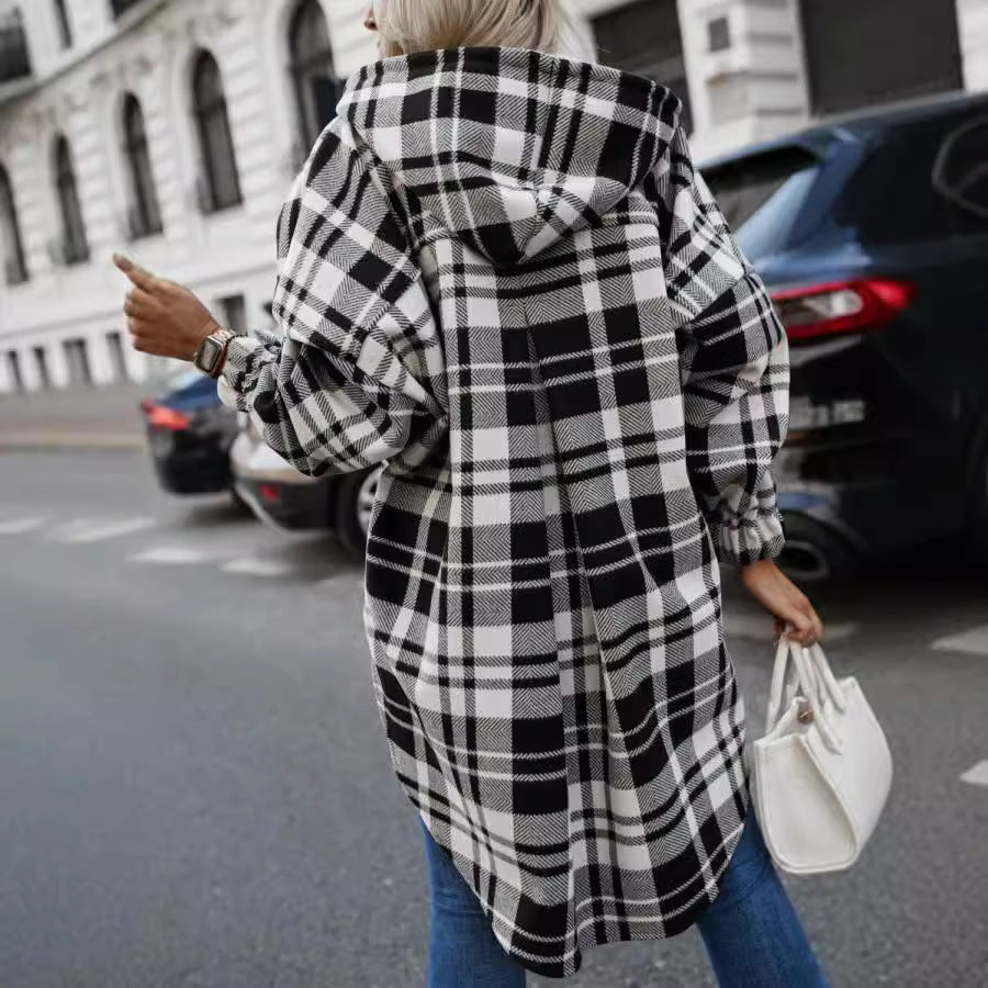 Oversized shirt dress for women with a modern check pattern Lune London