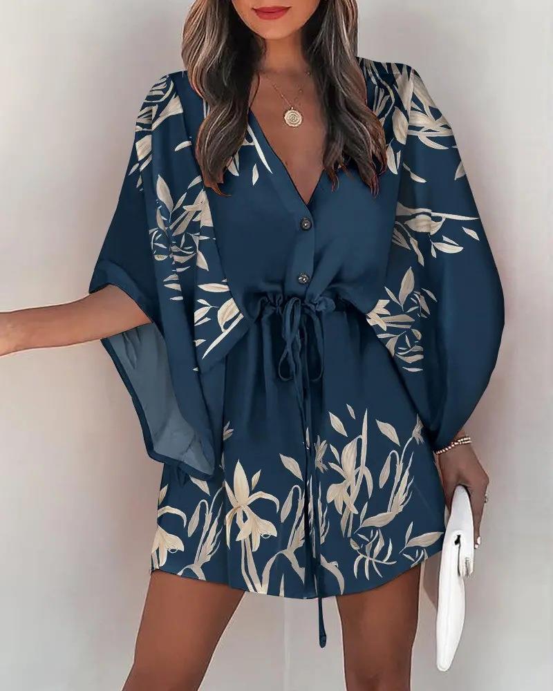 Shirt dress women with floral design and V-neck Lune London