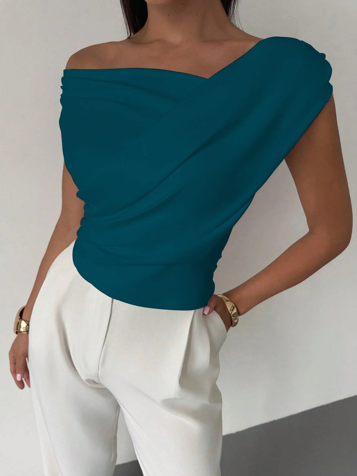 Women Elegant Draped Top with Asymmetric Cut Lune London