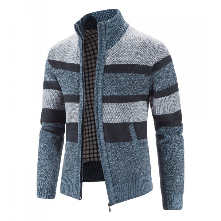 Fashion knitted pullover for men with full zipper and striped design Lune London