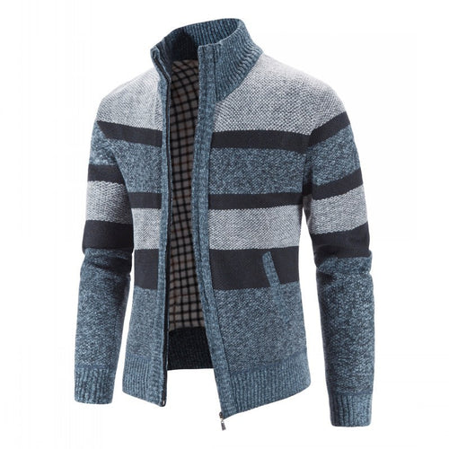 Fashion knitted pullover for men with full zipper and striped design Lune London