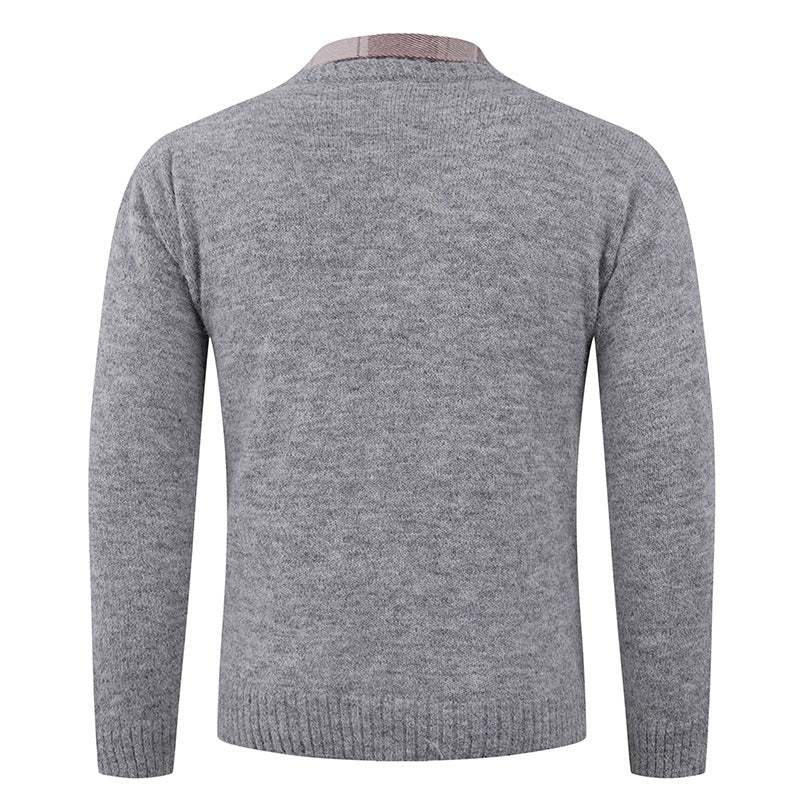 Men's Fine Crew Neck Sweater with Integrated Shirt Collar Lune London