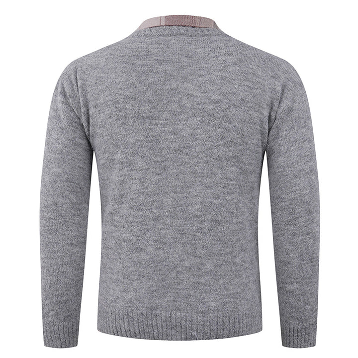 Men's Fine Crew Neck Sweater with Integrated Shirt Collar Lune London