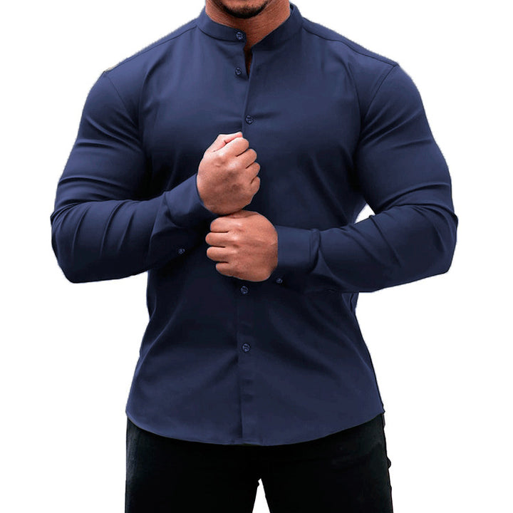 Long sleeve shirt for men with a modern button placket and a stylish stand collar Lune London