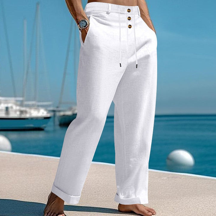 Casual summer pants for men with elastic waistband and practical button design Lune London