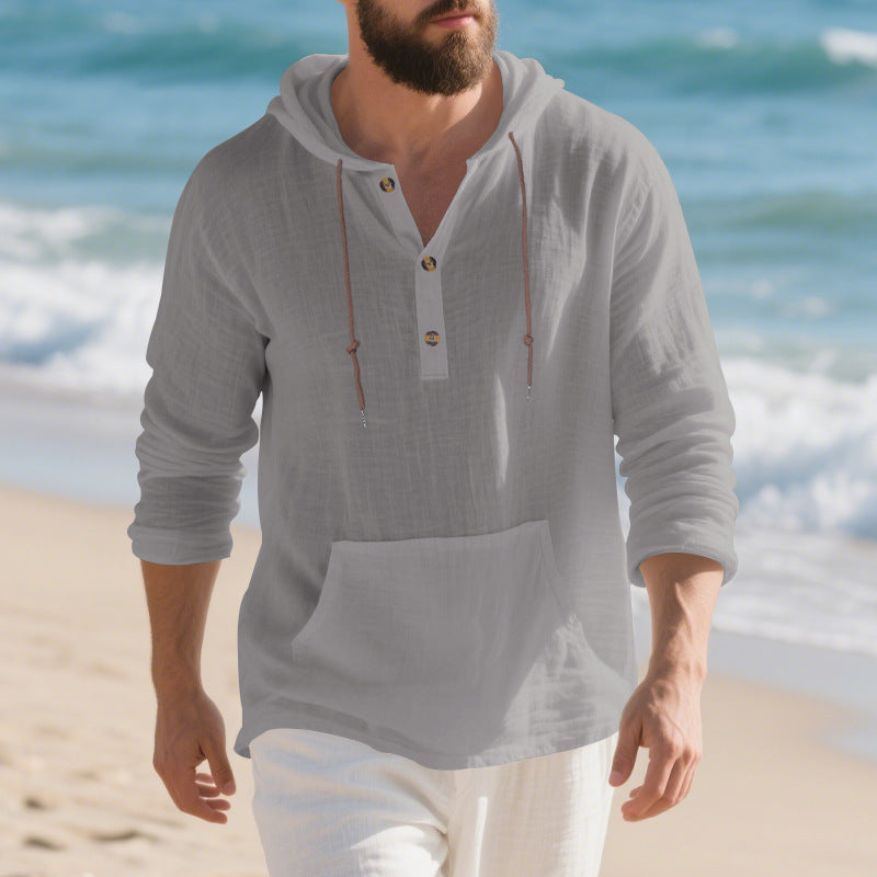 Men's casual hoodie with button placket and practical kangaroo pocket Chic and style