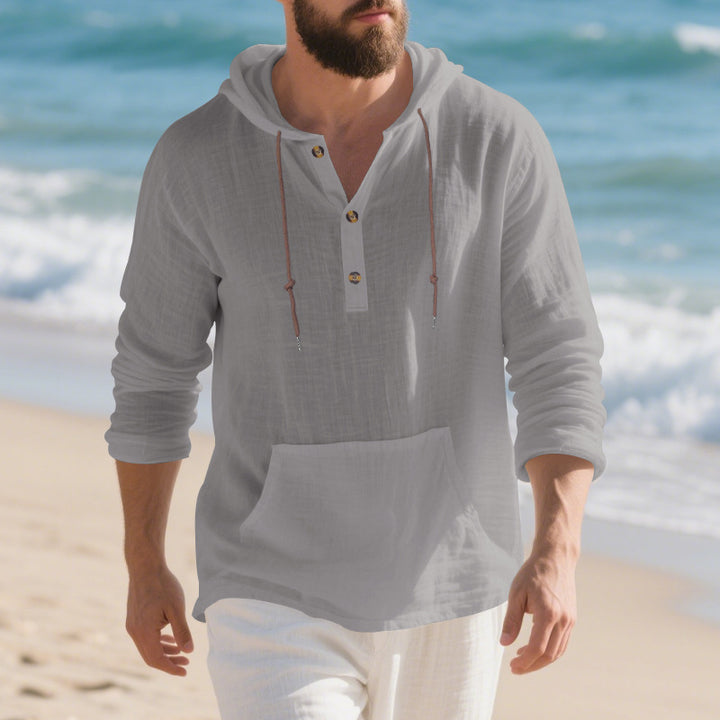 Men's casual hoodie with button placket and practical kangaroo pocket Chic and style